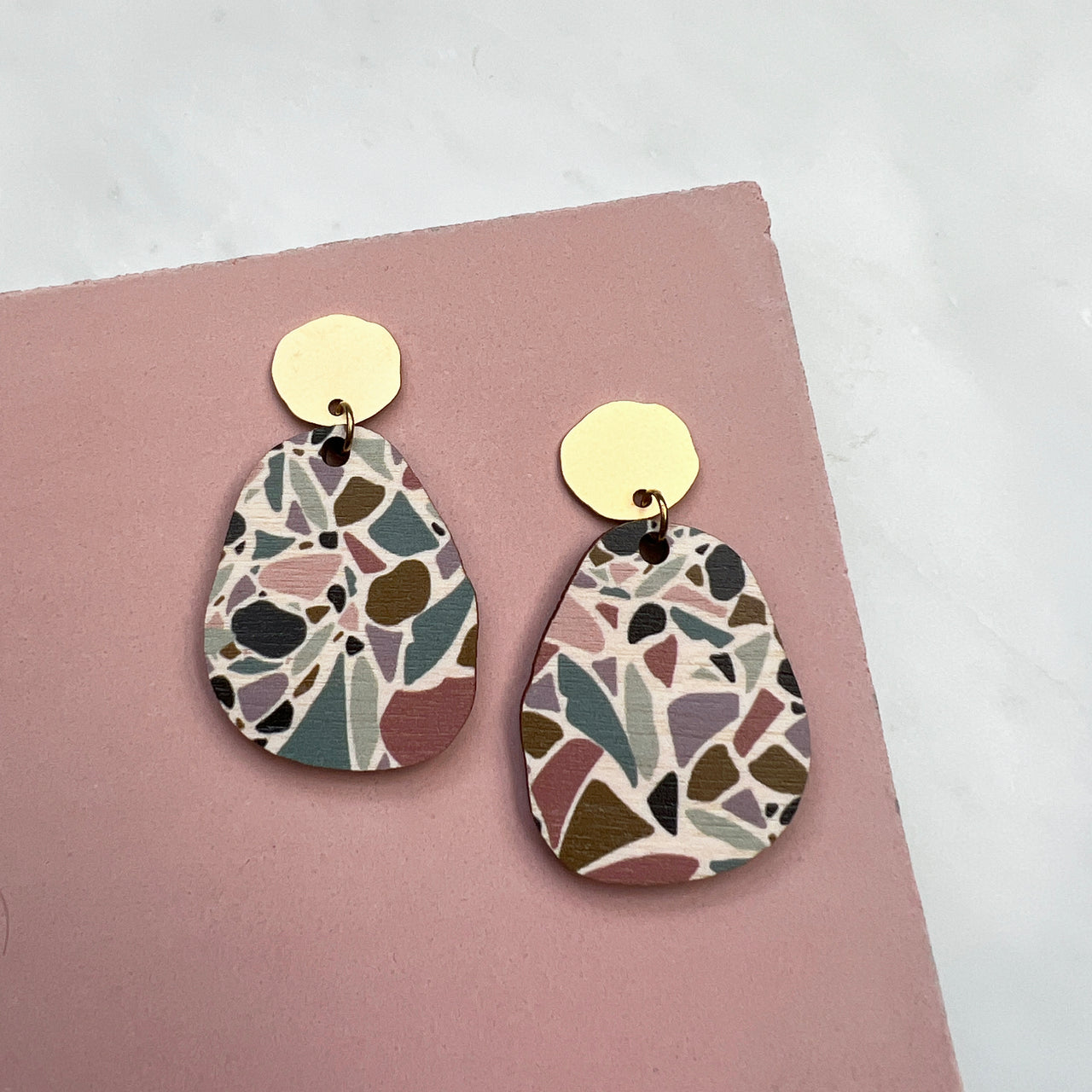 Terrazzo Statement Drop Studs - Pebble Geometric Drop Earrings