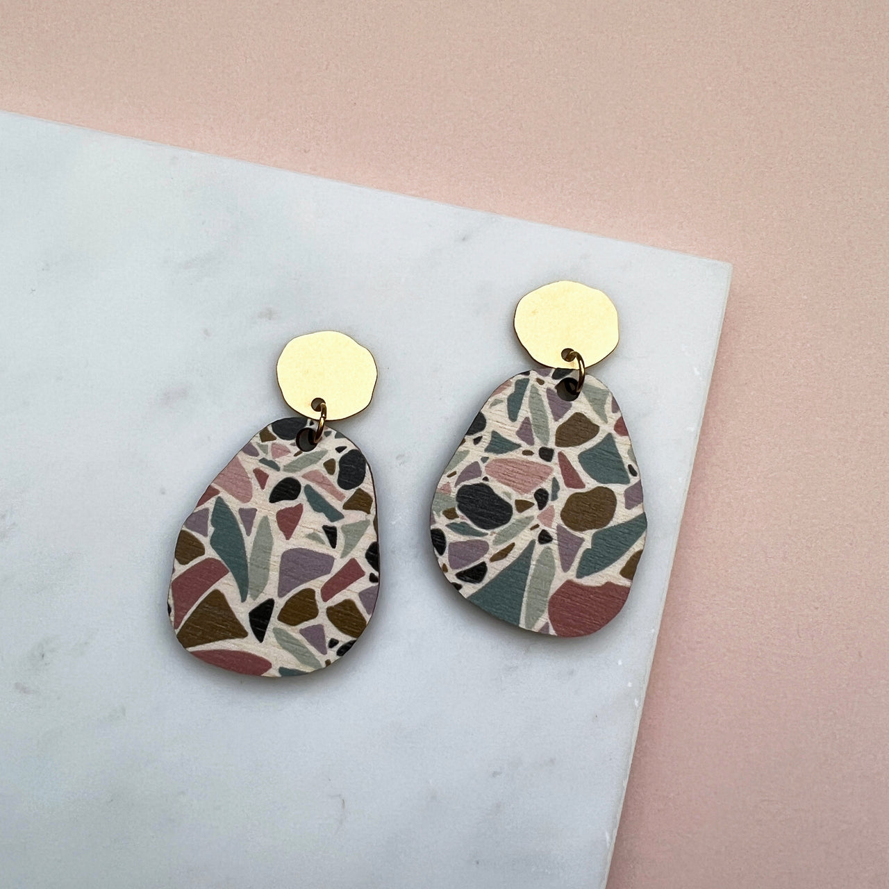 Terrazzo Statement Drop Studs - Pebble Geometric Drop Earrings