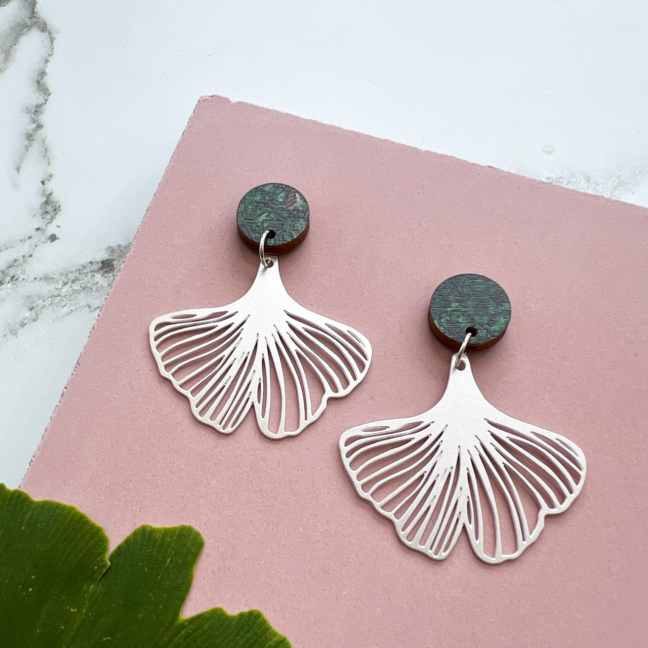 Silver Gingko Drop Earrings
