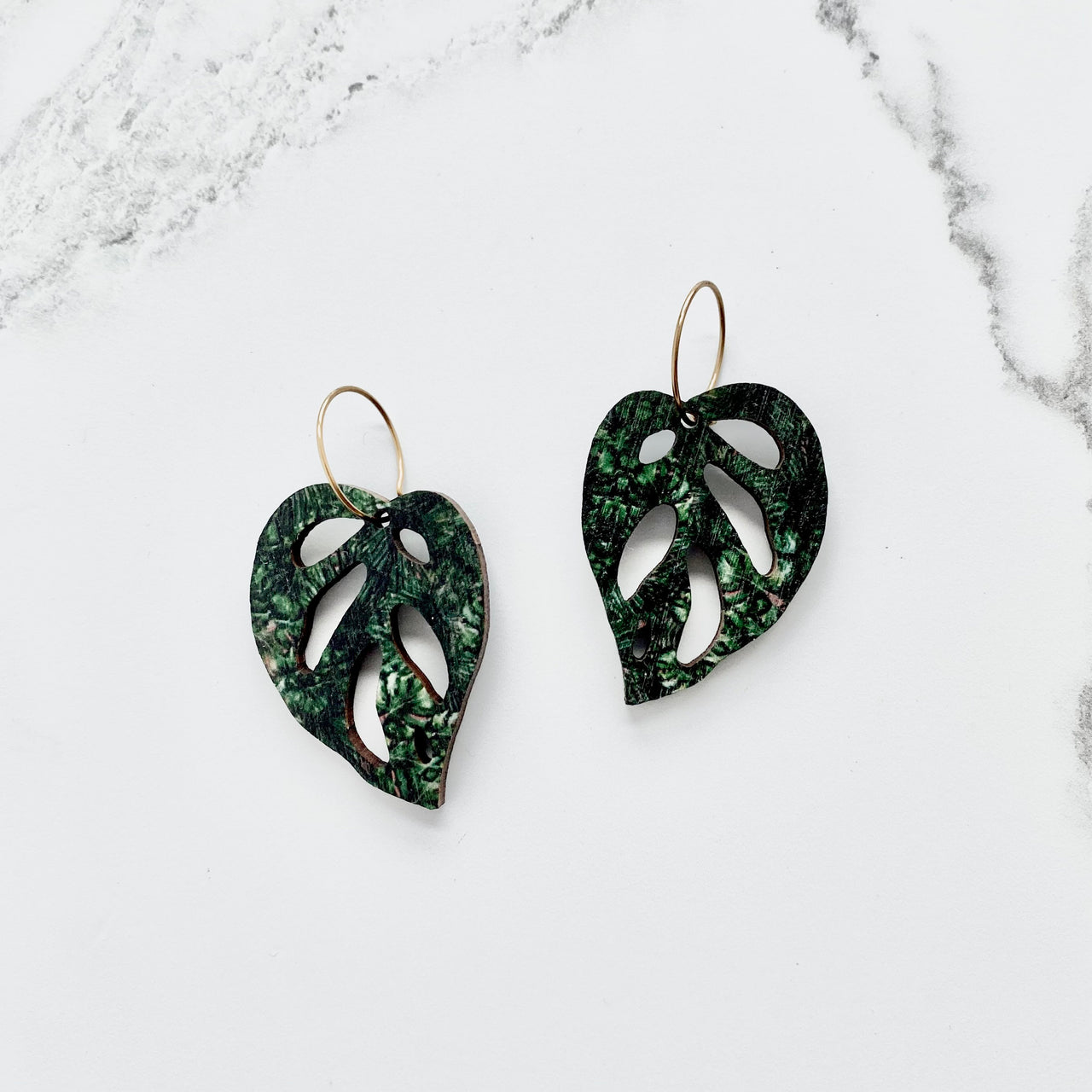 Monstera Adansonii Hoop Earrings - Green