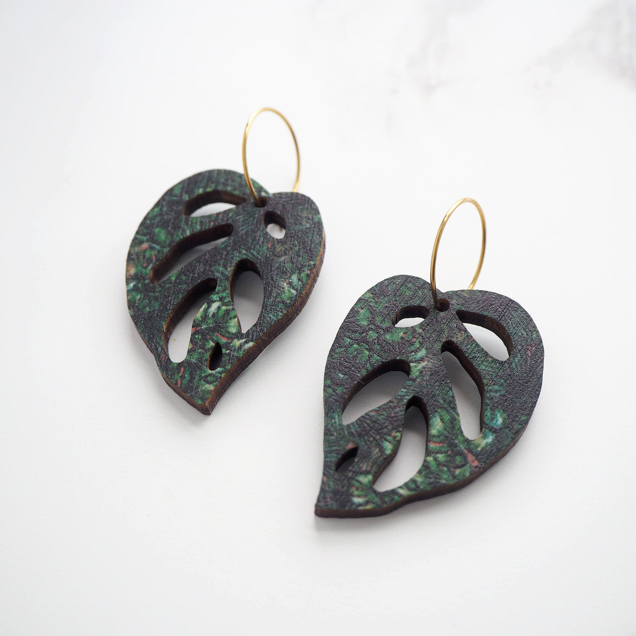Monstera Adansonii Hoop Earrings - Green