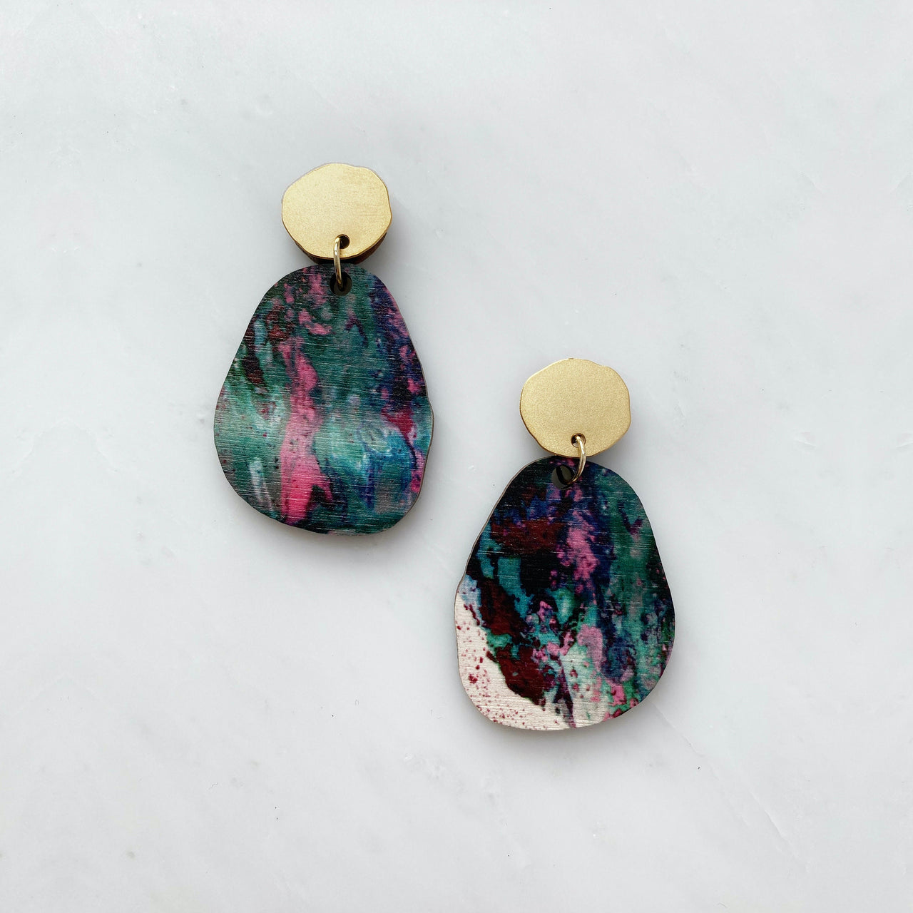 Statement Pebble Drop Studs - Dark Pink & Teal
