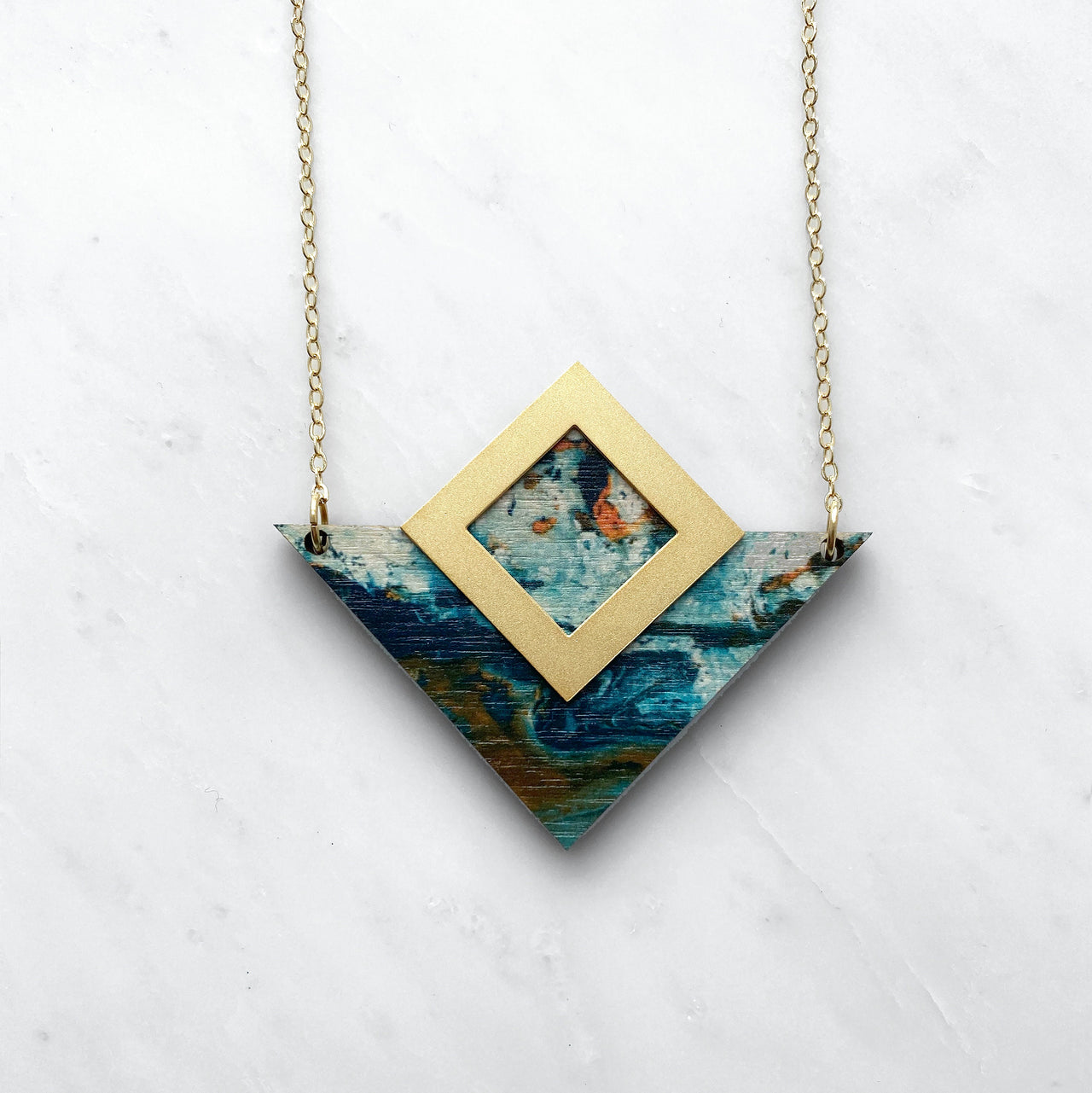 Statement Triangle Necklace - Teal & Orange