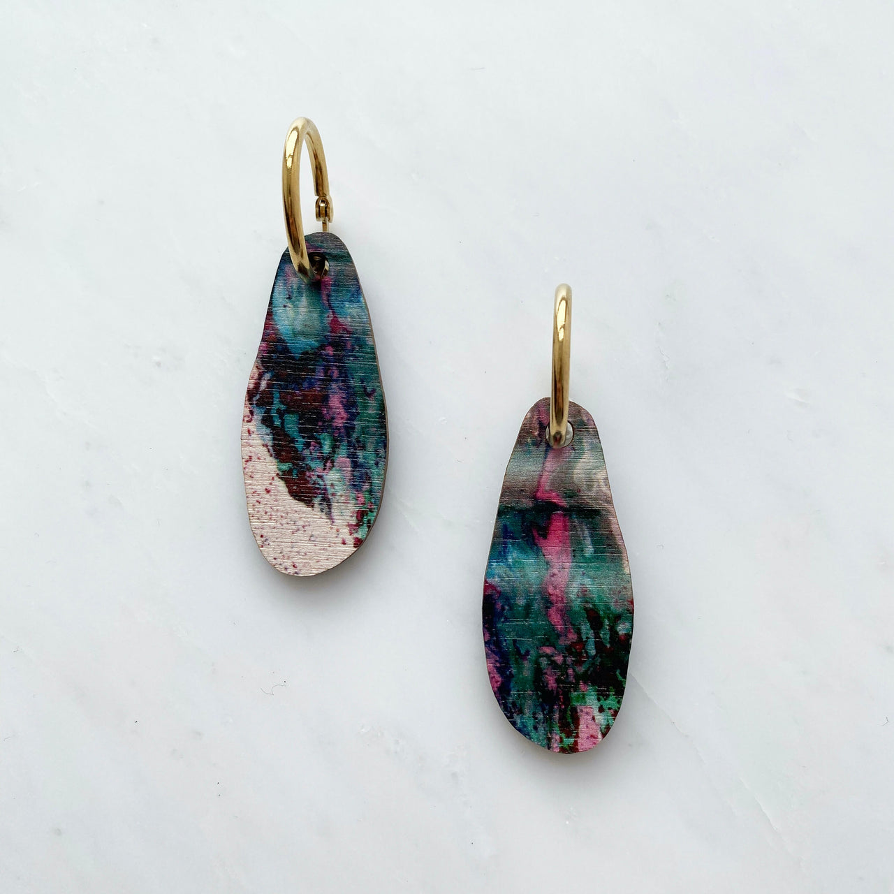 Pink & Teal Marble Hoop Earrings