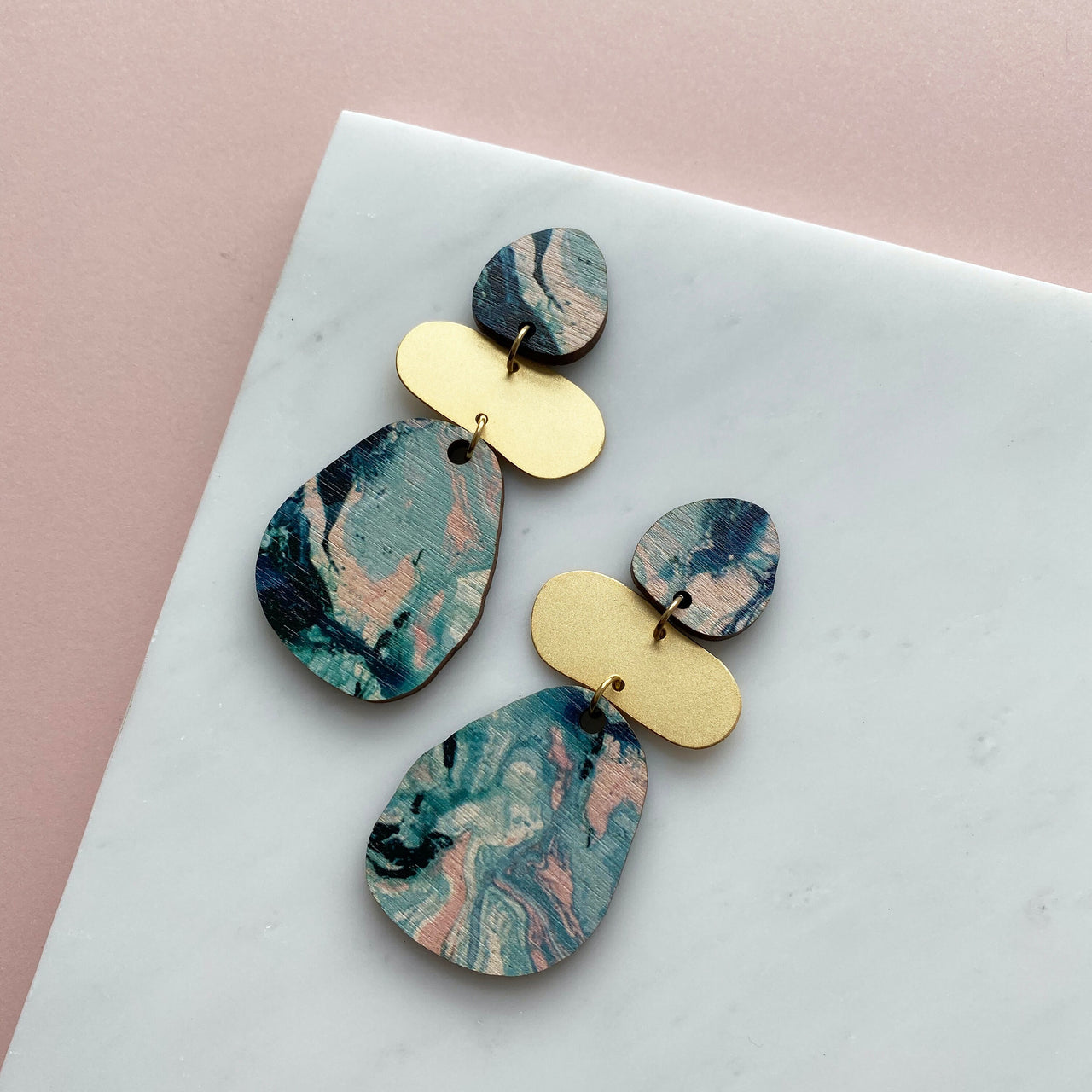 Pastel Marble Statement Drop Earrings