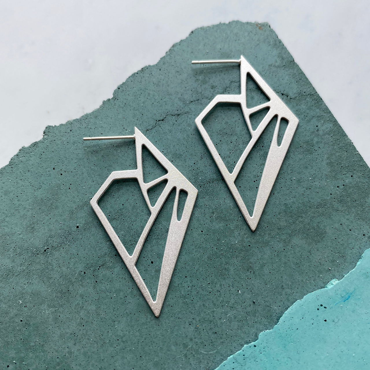Statement Silver Triangle Stud Hoop Earrings