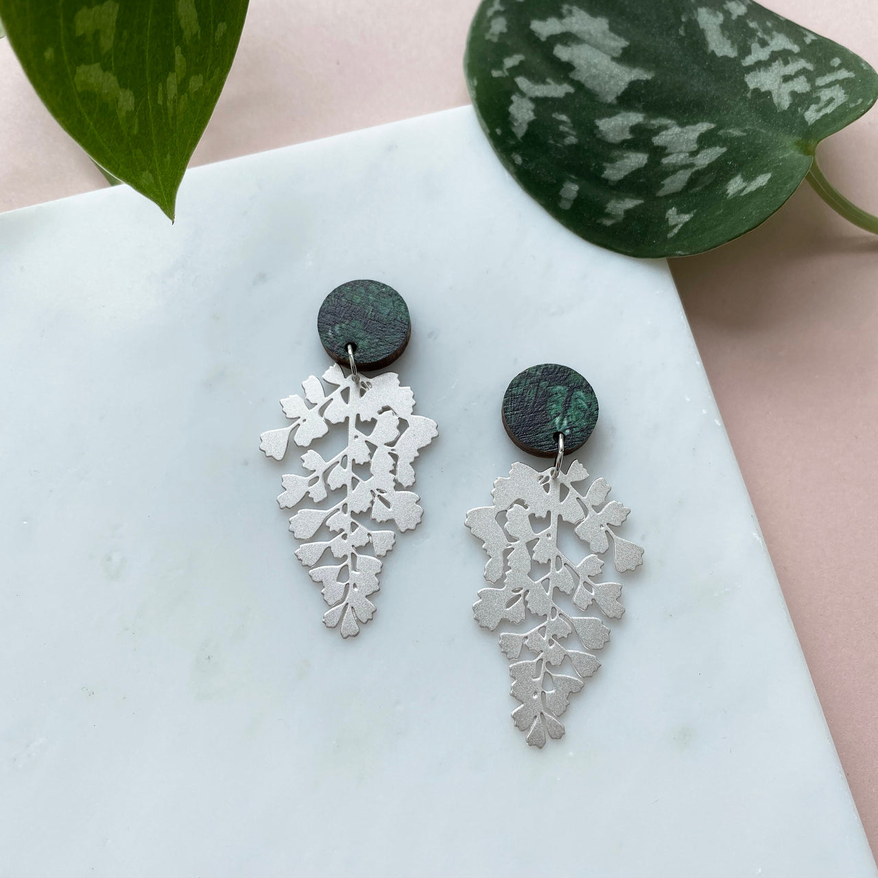 Silver Maidenhair Fern Drop Earrings