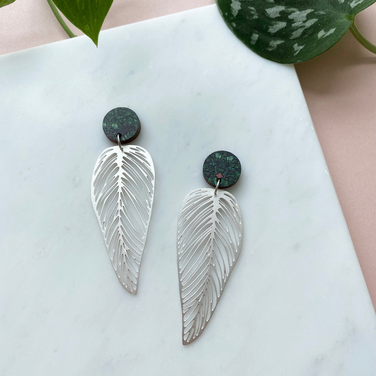 Statement Silver Leaf Drop Earrings