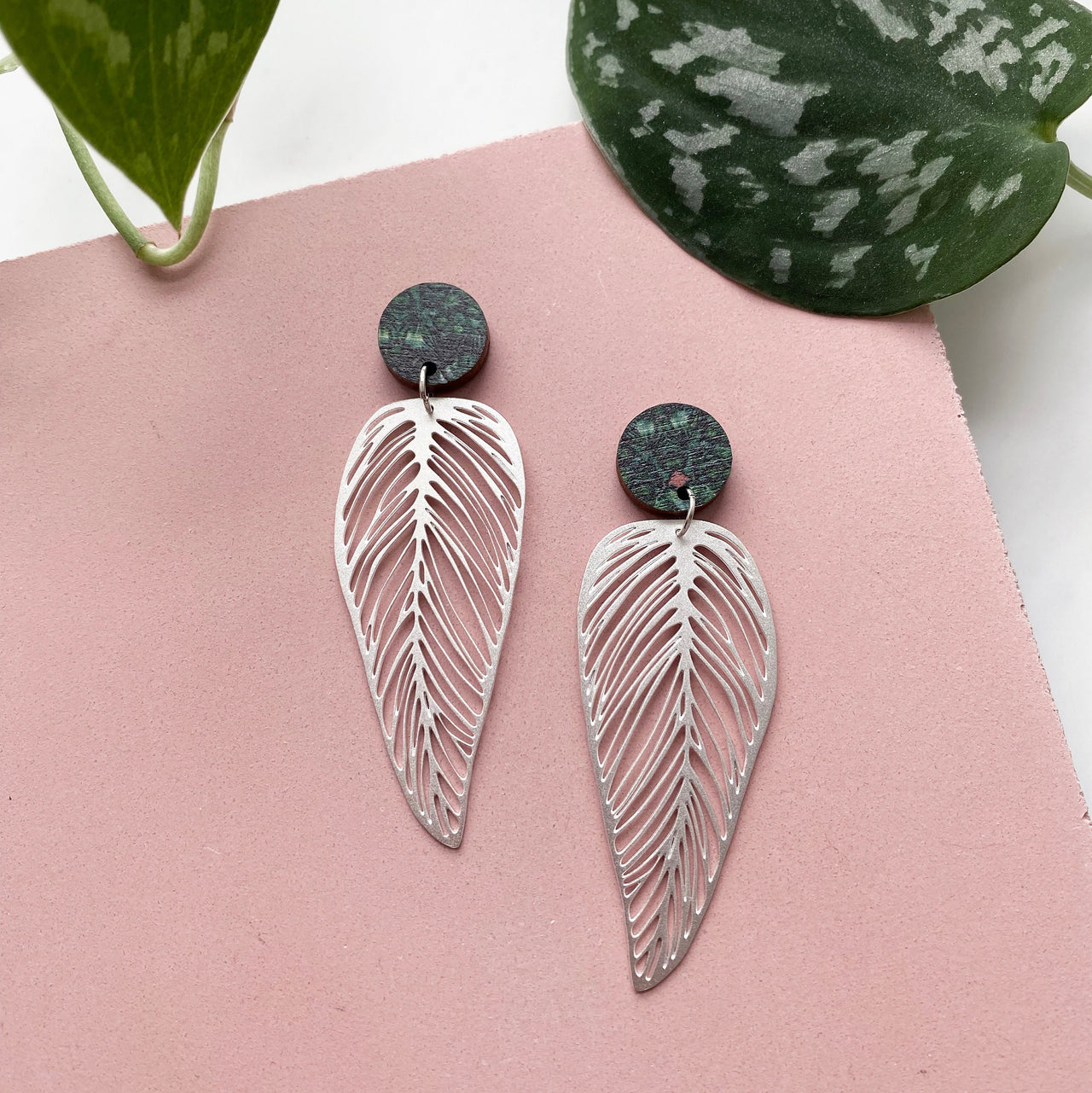 Statement Silver Leaf Drop Earrings