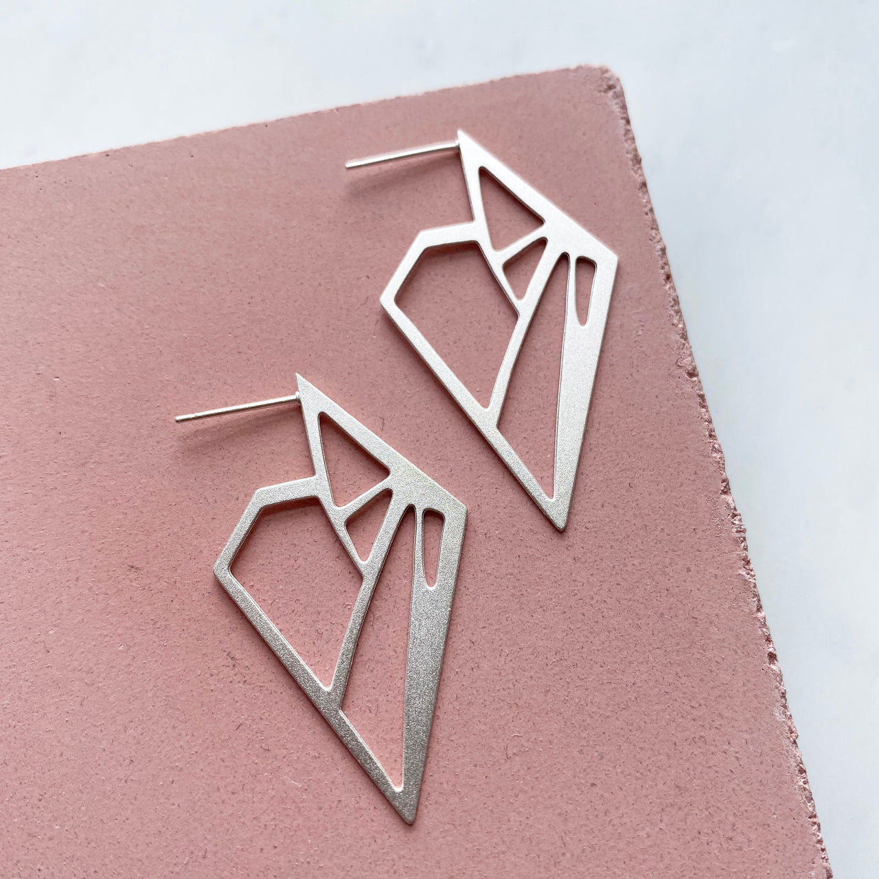 Statement Silver Triangle Stud Hoop Earrings