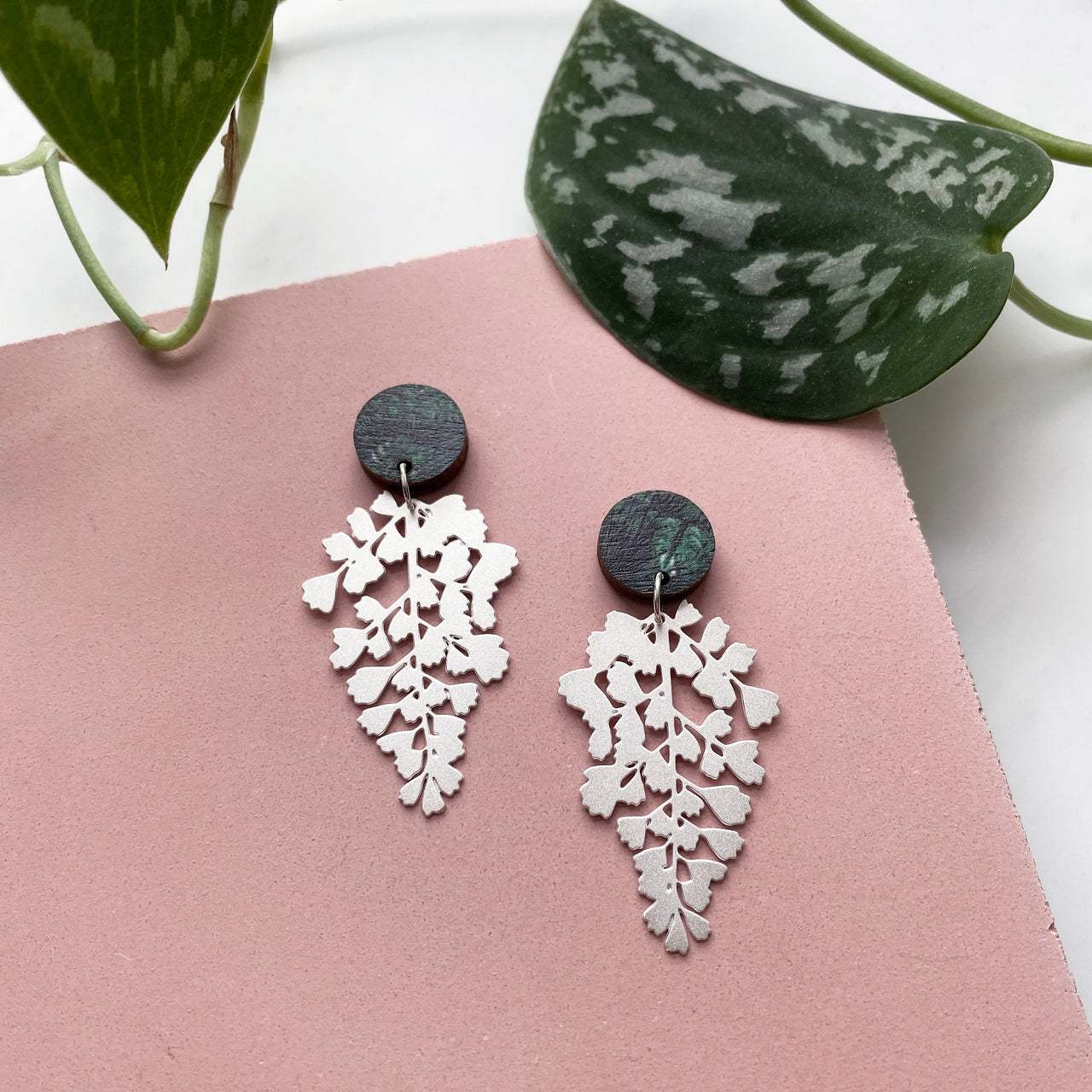Silver Maidenhair Fern Drop Earrings