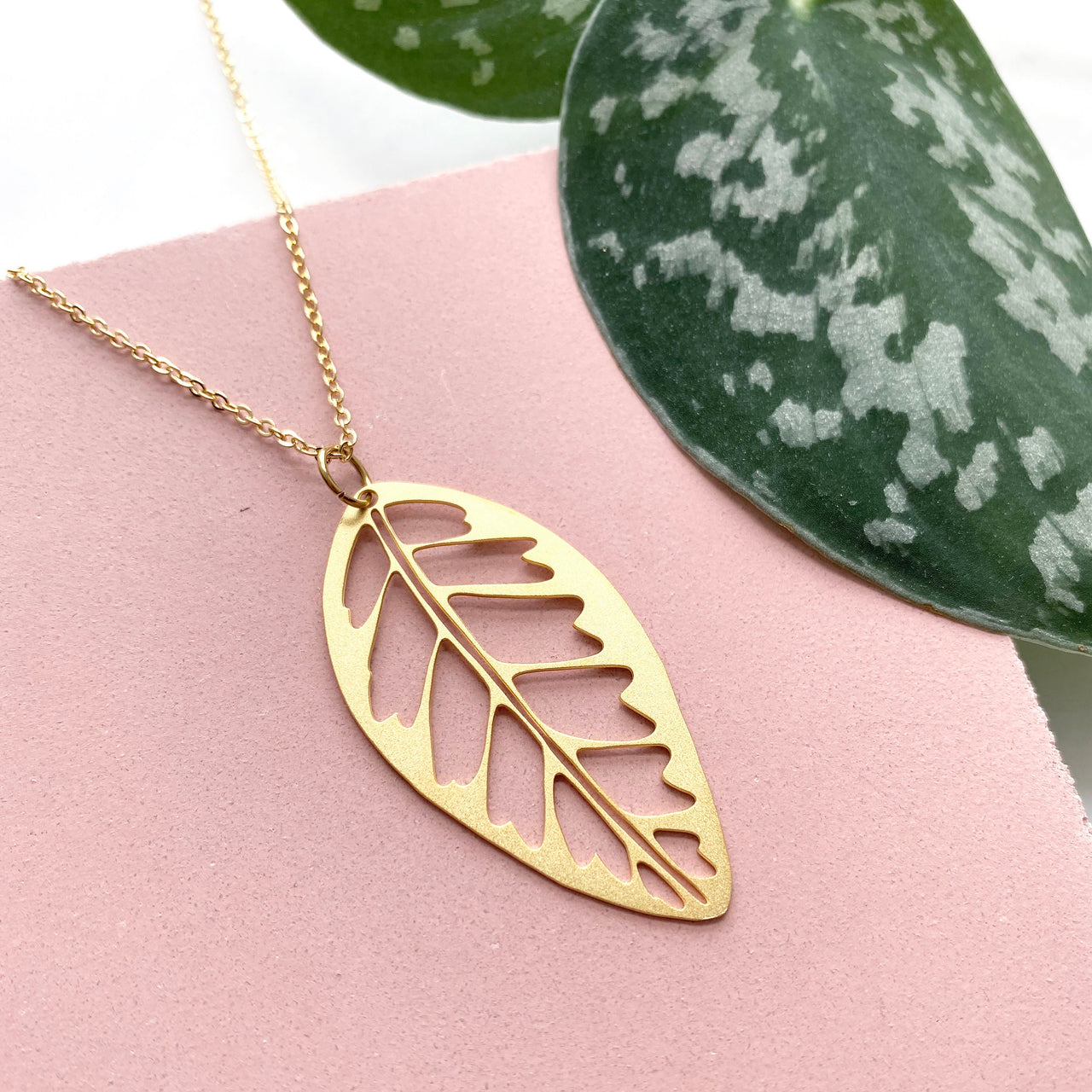 Tropical Gold Leaf Necklace - Calathea Zebrina