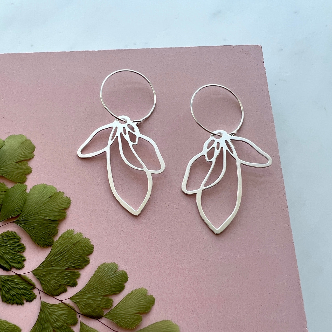 Silver Petal Hoop Earrings