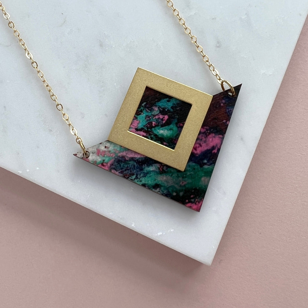Pink & Gold Triangle Necklace