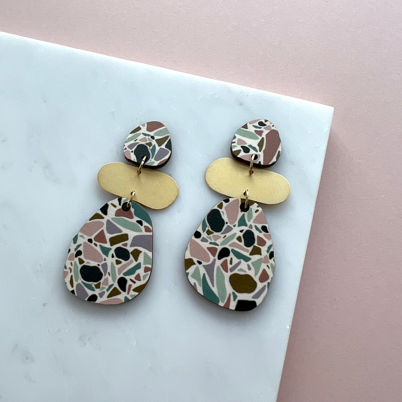 Terrazzo Pebble Statement Drop Studs - Geometric Drop Earrings
