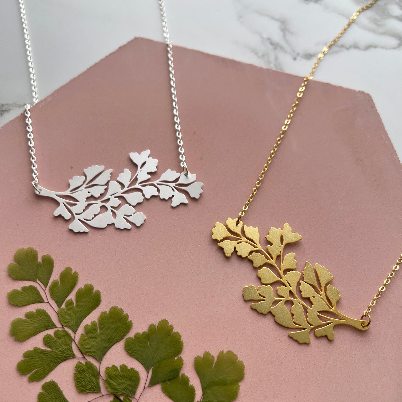 Silver Maidenhair Fern Statement Necklace