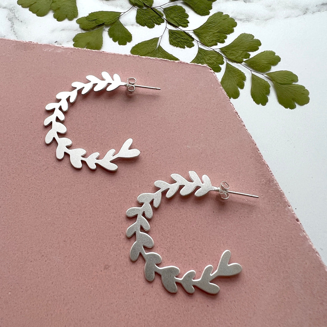 Silver Olive Branch Hoop Studs