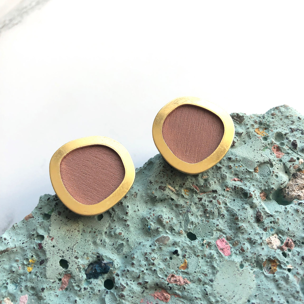 Pink & Gold Circle Stud Earrings
