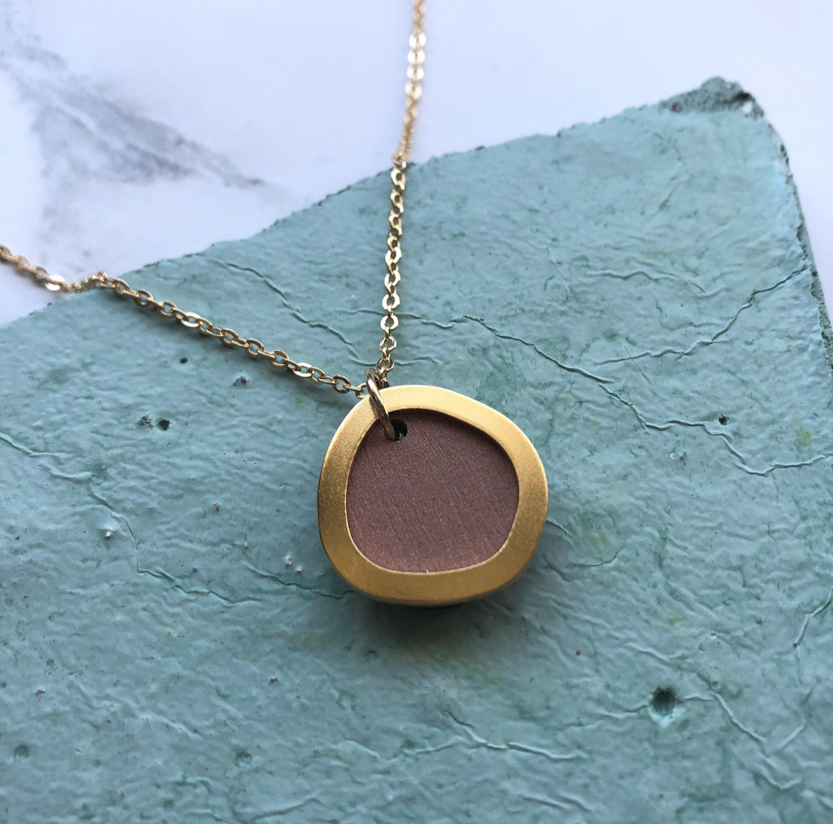 Dusky Pink & Gold Minimal Circle Geometric Necklace