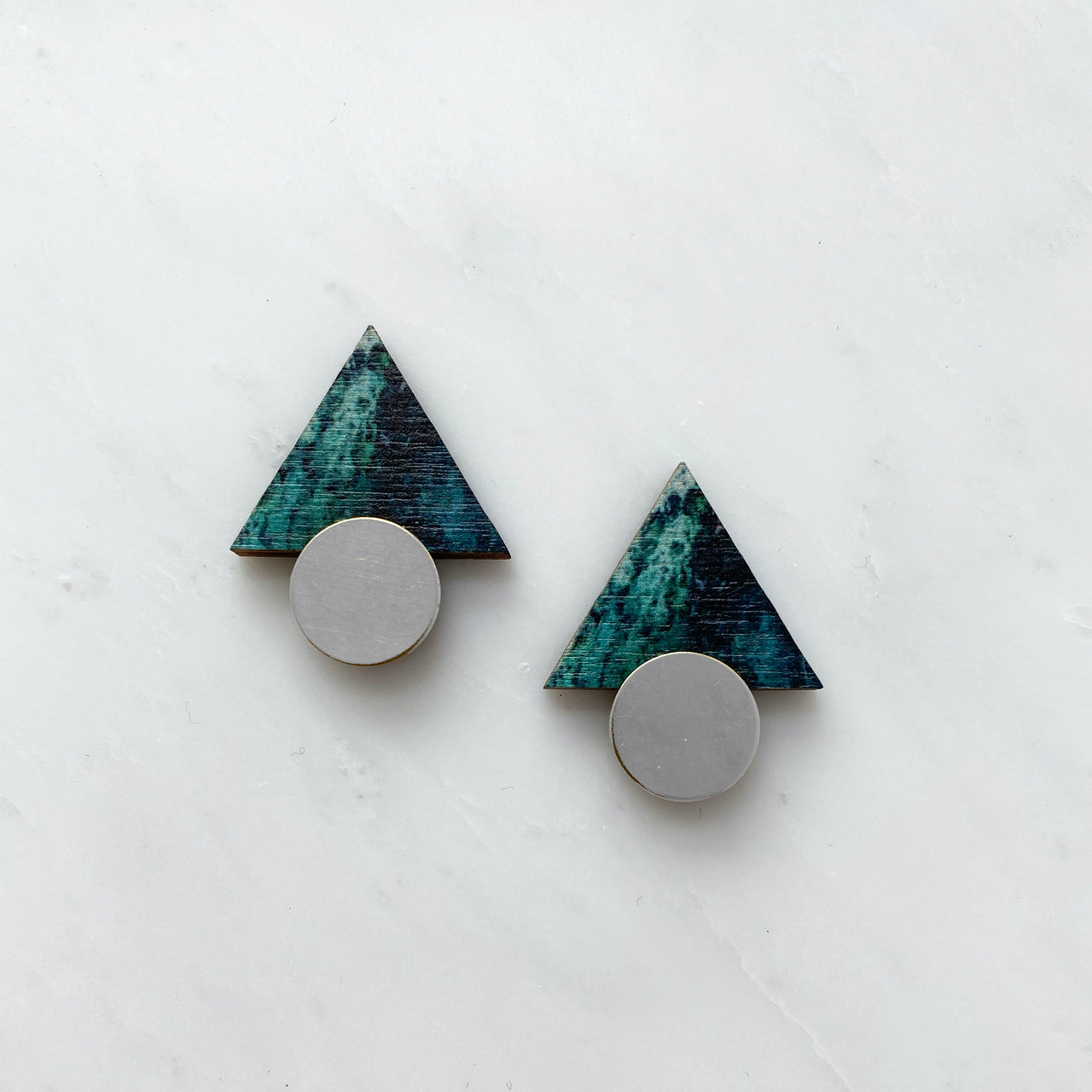 Teal & Silver Triangle Stud Earrings