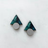 Teal & Silver Triangle Stud Earrings