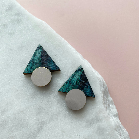 Teal & Silver Triangle Stud Earrings