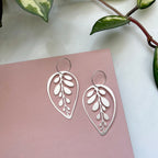 Silver Leaf Hoop Earrings - Calathea Makoyana Earrings