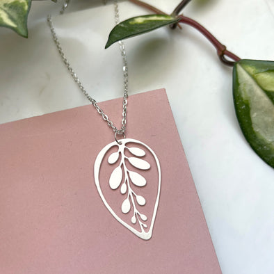 Silver Calathea Makoyana Leaf Necklace