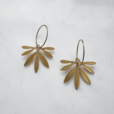 Gold Fan Palm Hoop Earrings