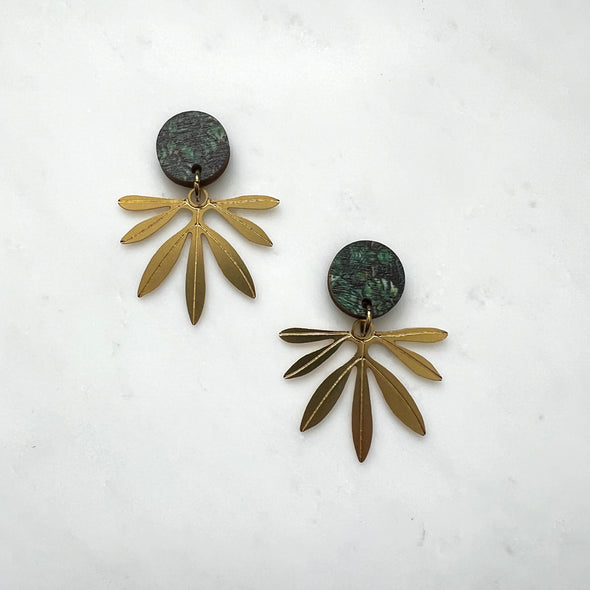 Gold Fan Palm Drop Earrings