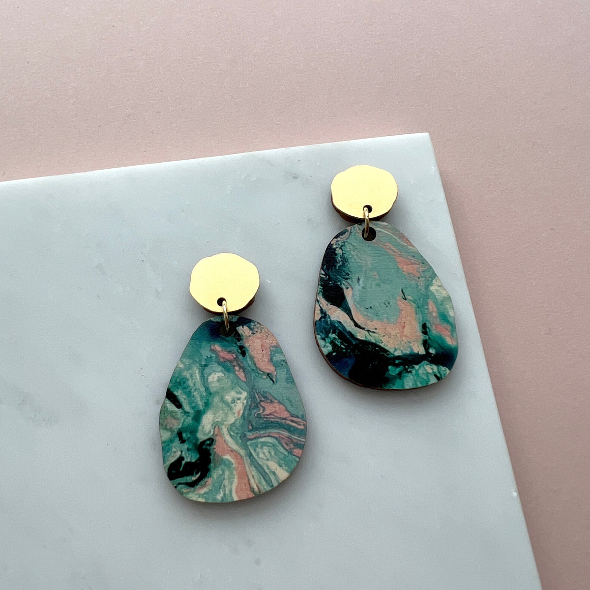 Green, Pink & Gold Pebble Drop Studs