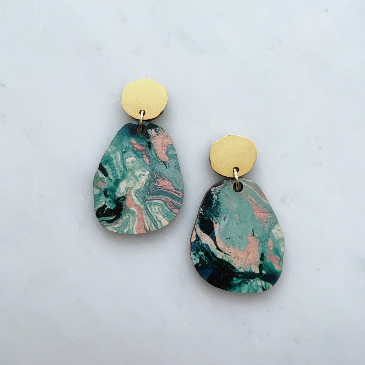 Green, Pink & Gold Pebble Drop Studs