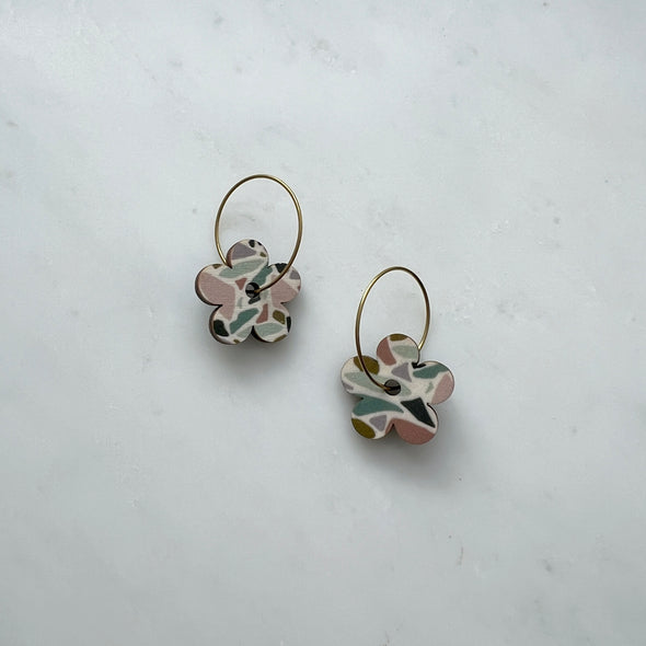 Mini Terrazzo Flower Hoop Earrings