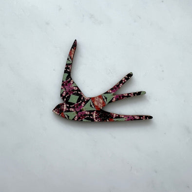 Swallow Bird Brooch Pin - Multi Coloured Pattern