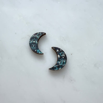 Wooden Moon Stud Earrings