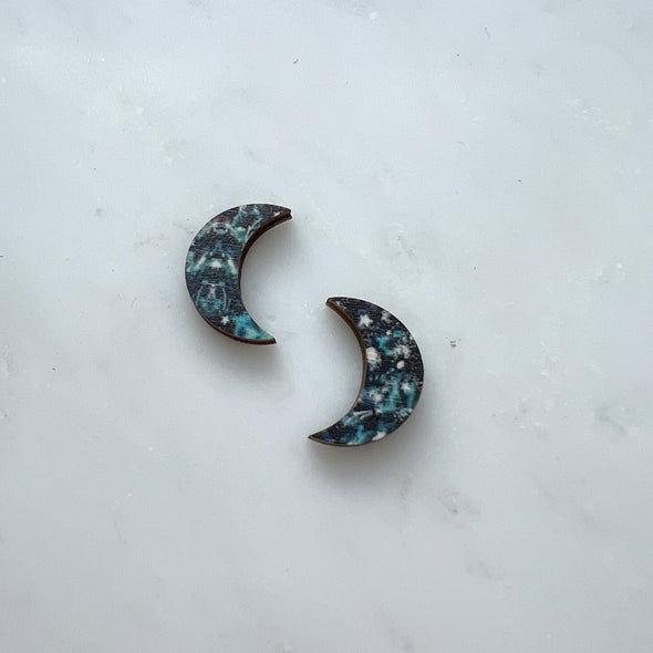 Wooden Moon Stud Earrings