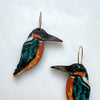 Wooden Kingfisher Bird Hoop Earrings