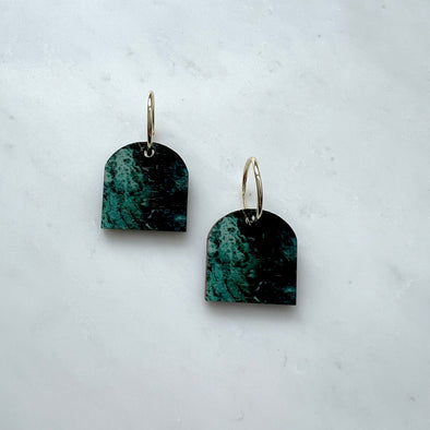 Teal Marble Arc Hoop Earrings - Gold Hoop