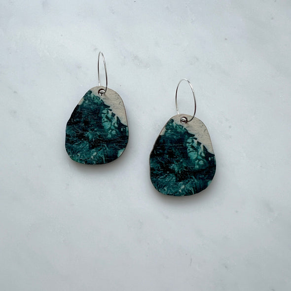 Teal Pebble Hoop Earrings - Silver Hoop