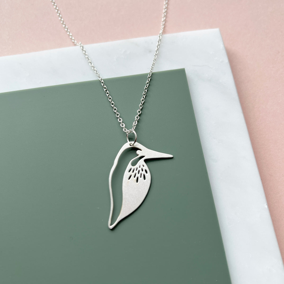 Silver Kingfisher Bird Necklace