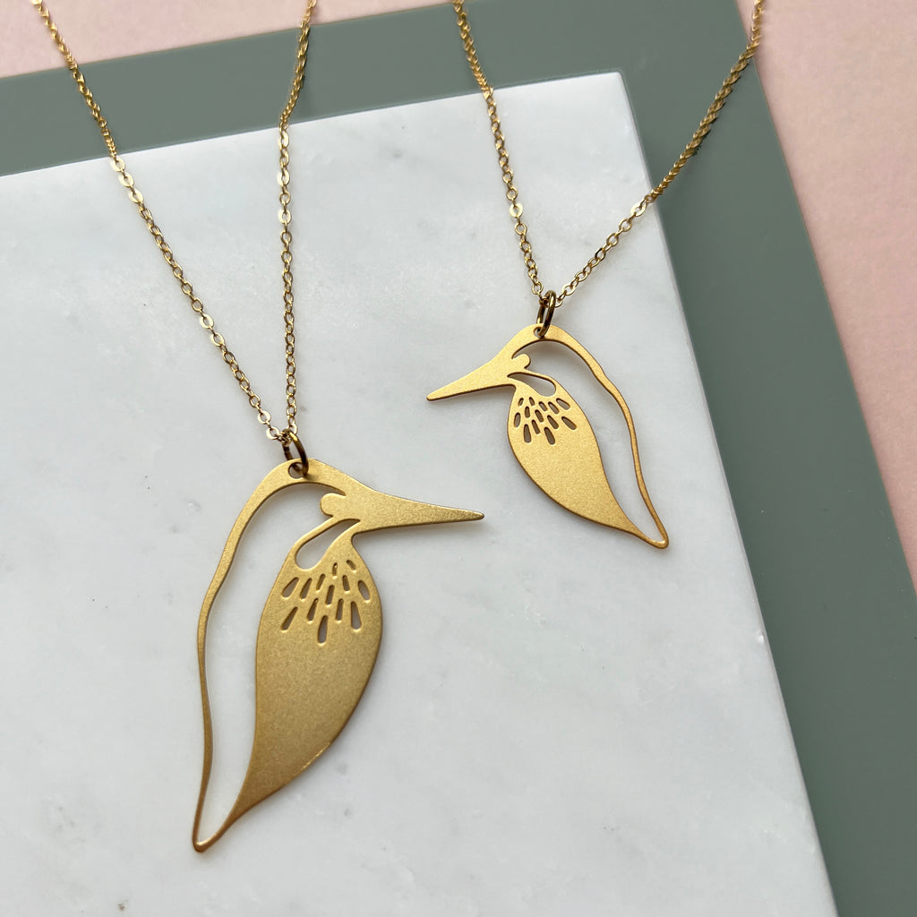 Kingfisher Bird Necklace - Gold Bird Pendant