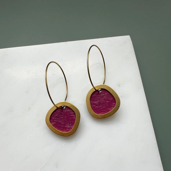 Raspberry Pink & Gold Circle Hoop Earrings