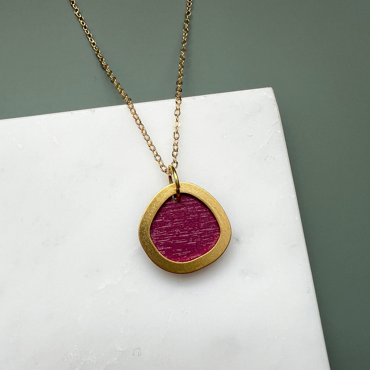 Raspberry Pink & Gold Minimal Circle Necklace