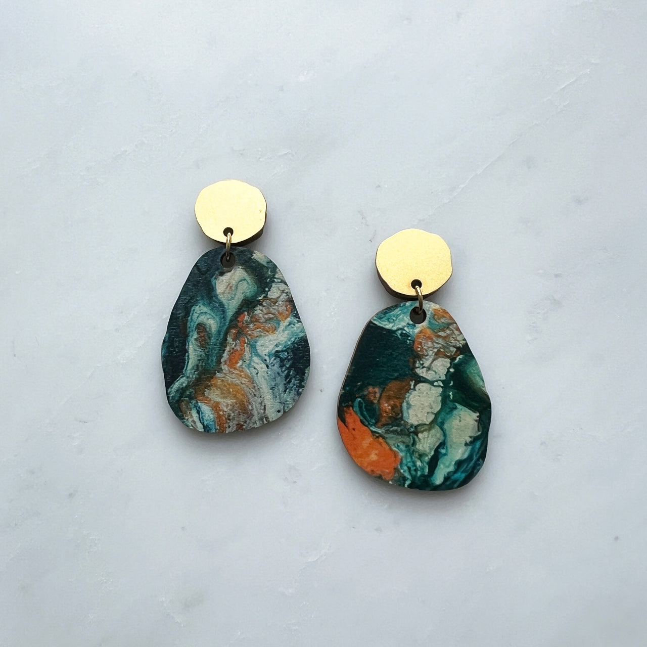 Statement Pebble Dangle Studs - Blue & Orange Drop Earrings