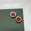 Raspberry Pink & Gold Circle Stud Earrings