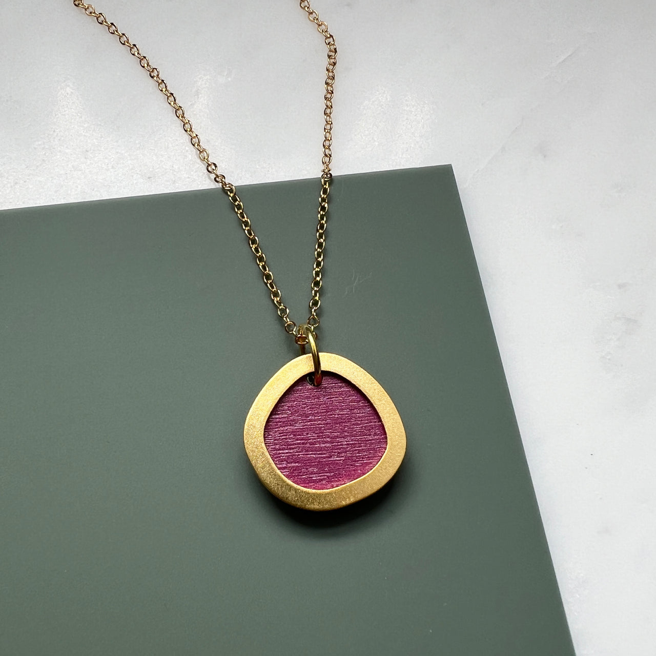 Raspberry Pink & Gold Minimal Circle Necklace
