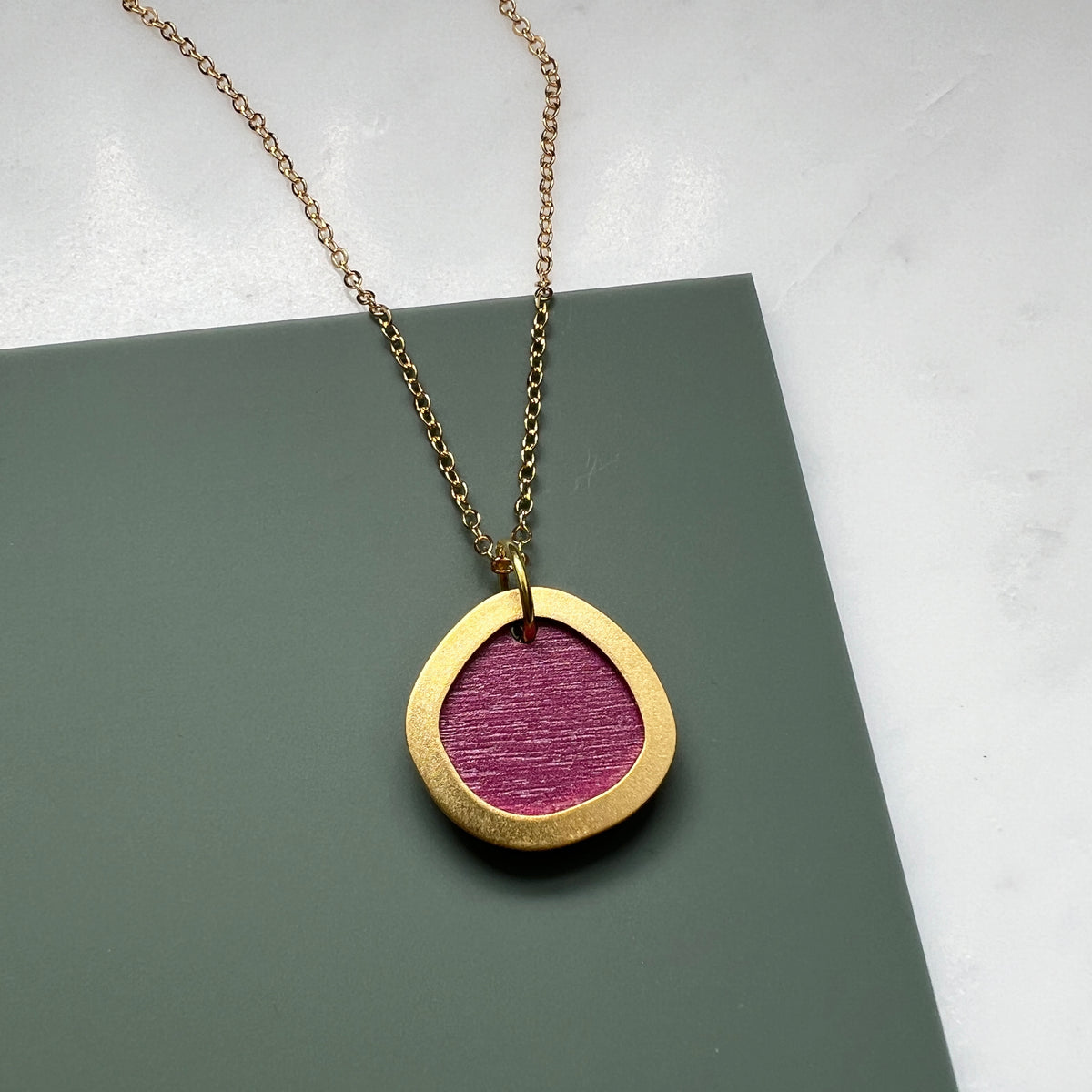 Raspberry Pink & Gold Minimal Circle Necklace