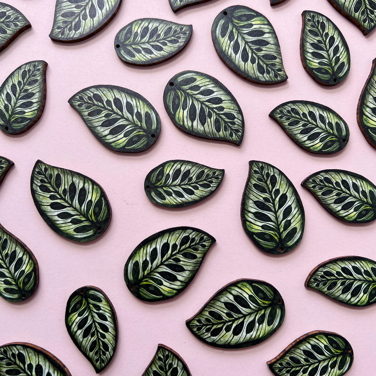 Calathea Makoyana Hoop Earrings - Green