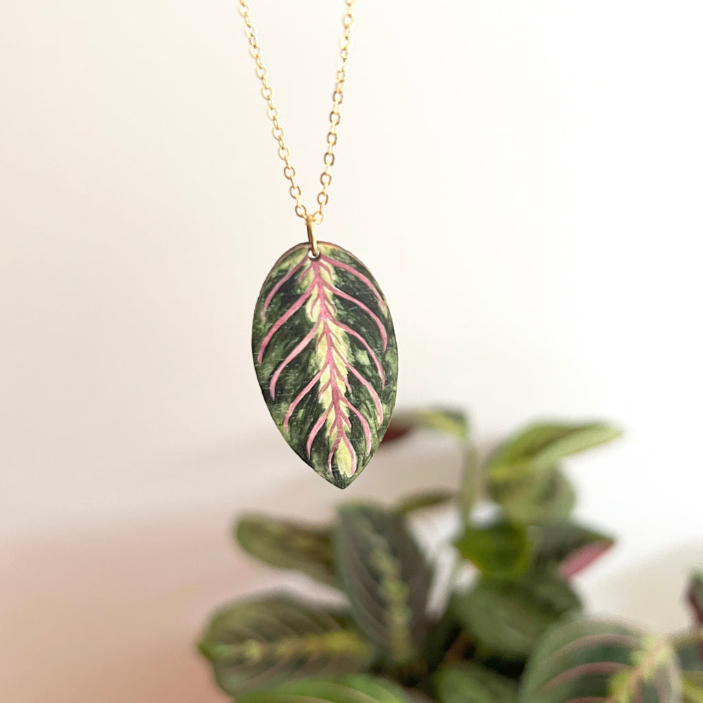 Maranta House Plant Wooden Necklace Pendant