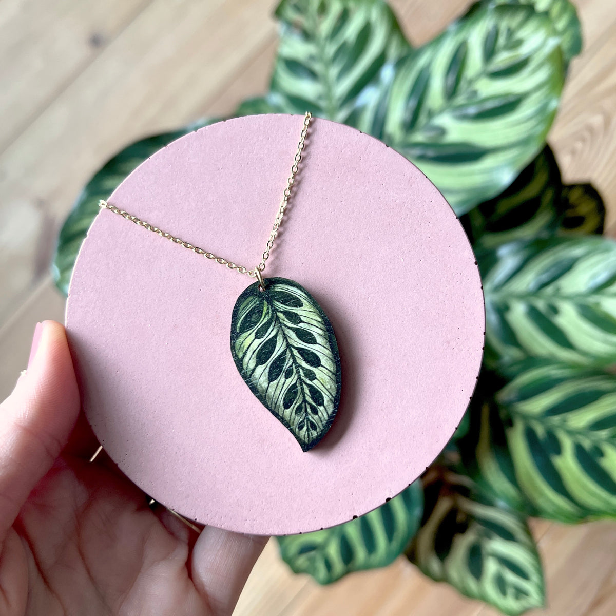 Makoyana Calathea House Plant Wooden Necklace Pendant